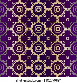 Geometric Modern Ornament. Seamless Vector Pattern. For Wallpaper, Invitation, Fashion Design. Purple gold color.