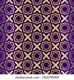 Geometric Modern Ornament. Seamless Vector Pattern. For Wallpaper, Invitation, Fashion Design. Purple gold color.