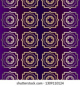 Geometric Modern Ornament. Seamless Vector Pattern. For Wallpaper, Invitation, Fashion Design. Purple gold color.