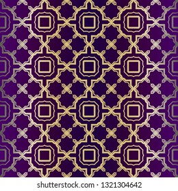 Geometric Modern Ornament. Seamless Vector Pattern. For Wallpaper, Invitation, Fashion Design. Purple gold color.