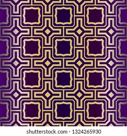 Geometric Modern Ornament. Seamless Vector Pattern. For Wallpaper, Invitation, Fashion Design. Purple gold color.