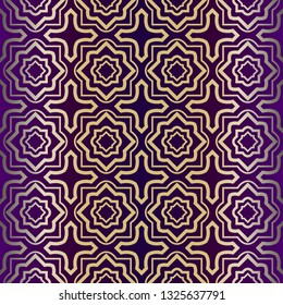 Geometric Modern Ornament. Seamless Vector Pattern. For Wallpaper, Invitation, Fashion Design. Purple gold color.