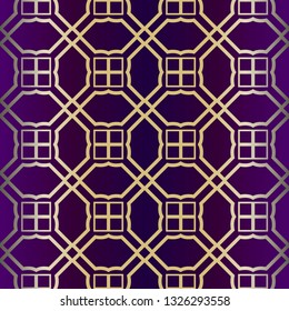 Geometric Modern Ornament. Seamless Vector Pattern. For Wallpaper, Invitation, Fashion Design. Purple gold color.