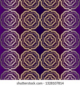 Geometric Modern Ornament. Seamless Vector Pattern. For Wallpaper, Invitation, Fashion Design. Purple gold color.