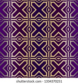 Geometric Modern Ornament. Seamless Vector Pattern. For Wallpaper, Invitation, Fashion Design. Purple gold color.