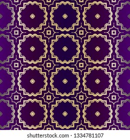 Geometric Modern Ornament. Seamless Vector Pattern. For Wallpaper, Invitation, Fashion Design. Purple gold color.