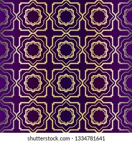 Geometric Modern Ornament. Seamless Vector Pattern. For Wallpaper, Invitation, Fashion Design. Purple gold color.