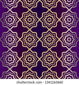 Geometric Modern Ornament. Seamless Vector Pattern. For Wallpaper, Invitation, Fashion Design. Purple gold color.