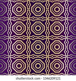 Geometric Modern Ornament. Seamless Vector Pattern. For Wallpaper, Invitation, Fashion Design. Purple gold color.