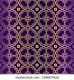 Geometric Modern Ornament. Seamless Vector Pattern. For Wallpaper, Invitation, Fashion Design. Purple gold color.
