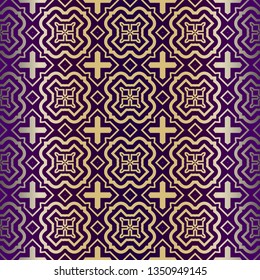 Geometric Modern Ornament. Seamless Vector Pattern. For Wallpaper, Invitation, Fashion Design. Purple gold color.