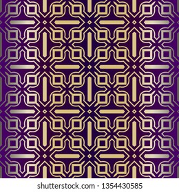 Geometric Modern Ornament. Seamless Vector Pattern. For Wallpaper, Invitation, Fashion Design. Purple gold color.