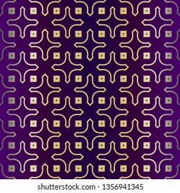 Geometric Modern Ornament. Seamless Vector Pattern. For Wallpaper, Invitation, Fashion Design. Purple gold color.