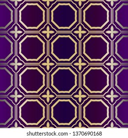 Geometric Modern Ornament. Seamless Vector Pattern. For Wallpaper, Invitation, Fashion Design. Purple gold color.