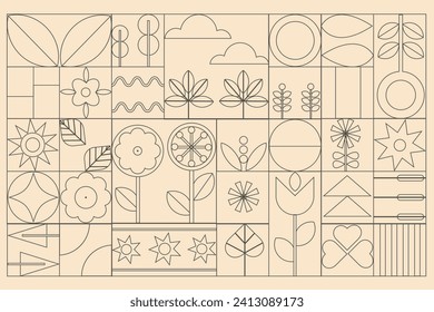 Geometric modern outline  background. Abstract nature. Bauhaus. Seamless pattern