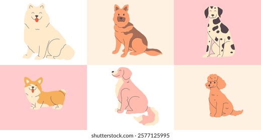 Geometric modern pattern with cute dogs