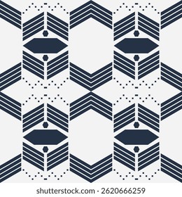 Geometric modern pattern of triangle line shape and pixel. Concept of abstract ethnic seamless in blue and cream tone, classic, vintage, minimal for wrapping, texture, textiles, fashion, decoration.