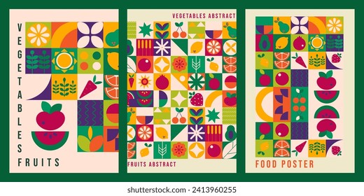 Geometric modern poster. Bauhaus. Abstract nature vegetables fruits