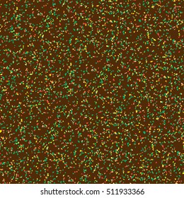 Geometric modern seamless pattern with red, green, yellow and pink shapes arranged in a random order on a brown background. Vector illustration.