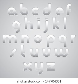 Geometric modern style digital letters alphabet, vector font made in web buttons style. White version 2.
