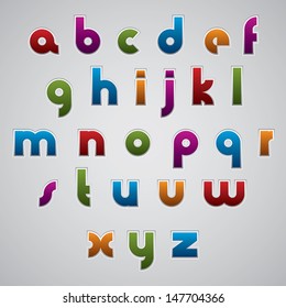 Geometric modern style digital letters alphabet, vector font made in web buttons style.