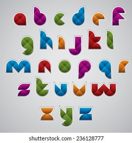 Geometric modern style digital letters alphabet made with rhombuses, vector font. Web buttons style.