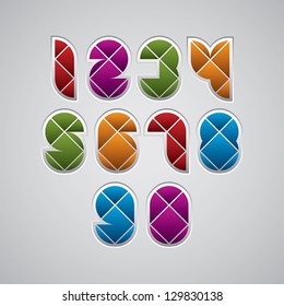 Geometric modern style numbers made with rhombuses, vector set. Web buttons style.