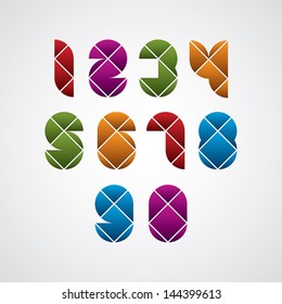 Geometric modern style numbers made with rhombuses, vector set. 