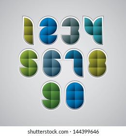 Geometric modern style numbers made with squares, vector set. Web buttons style. 