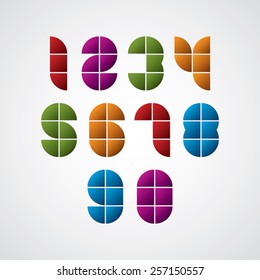 Geometric modern style numbers made with squares, vector set. 