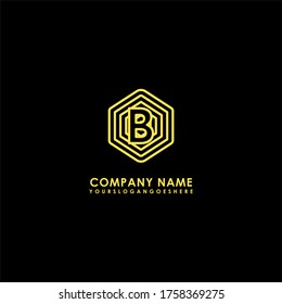 geometric modern yellow hexagon B logotype design concept