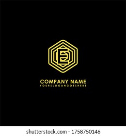 geometric modern yellow hexagon E logotype design concept