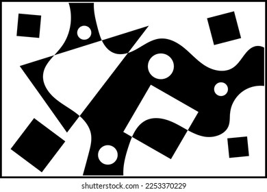 Geometrischer Modernismus. Fantasiestil. Abstrakte Vektorformgrafik. Moderner abstrakter, abstrakter geometrischer Hintergrund in Schwarz-Weiß. 