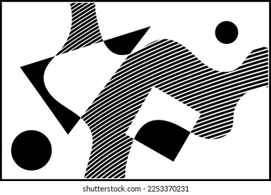 Geometric modernism. Imagination style. Abstract vector shapes illustration. Modern black and white abstract geometric background. 