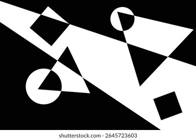Geometric modernism. Imagination style. Abstract shapes illustration. Modern black and white abstract geometric background. Urban.
