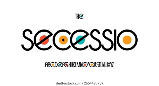 Geometric modernist font, colorful abstract letters, clean deco alphabet, modular artdeco typeface, elegant branding typography, creative typographic design. Vector typeset