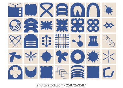 Geometric modular shapes set. Square blocks abstract brutalist elements pack. Mosaic pattern design. Neo geo vector flat collection. Utilitarian design illustration isolated on white background.