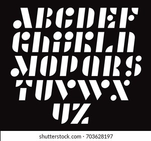 Geometric Modular Vector Font. Italic Typeface. Creative Stencil Type