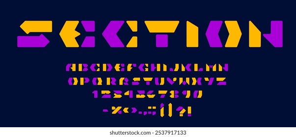 Geometric module font, abstract modern bold type, creative futuristic typeface. English alphabet vector typography set of urban trendy block letters and numbers font with geometric shape modules