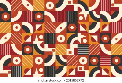Geometric moistic background with colorful abstract shapes, squares, circles, ovals, stripes, stars and triangles