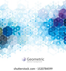 Geometric molecule structure blue abstract background.