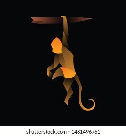 geometric  monkey logo design vector, combined red and orange color in black background. change able color and work well in both dark and light background