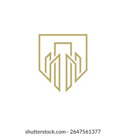 Geometric Mono Line Buildings Shield logo design vector template on white background