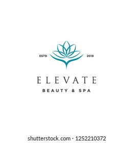 geometric mono line elevate lotus flower logo icon vector inspiration