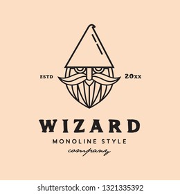 geometric mono line wizard head face logo icon vector template