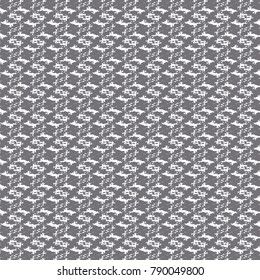 Geometric monochrome blurred pattern with squares or crosses aligned on alternate horizontal rows. Textile fabric background. Abstract vector.