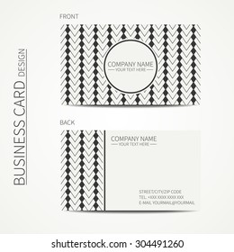 Geometric monochrome business card template with square pattern for design. Abstract striped seamless pattern with chevron. Business card. Trendy calling card. Vector design.