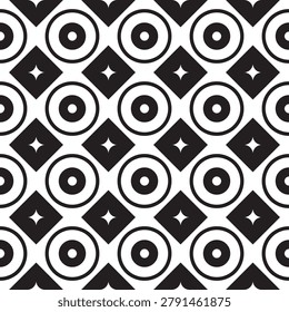 Geometric Monochrome Concentric Circle and Diamond Shape Pattern Design
