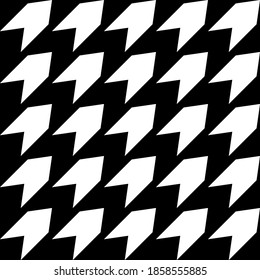 Geometrisches monochromes Kontrastvektor nahtloses Muster mit weißen Pfeilen auf schwarzem Hintergrund.