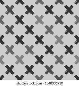 Geometric monochrome cross seamless pattern. Abstract background with brush strokes.